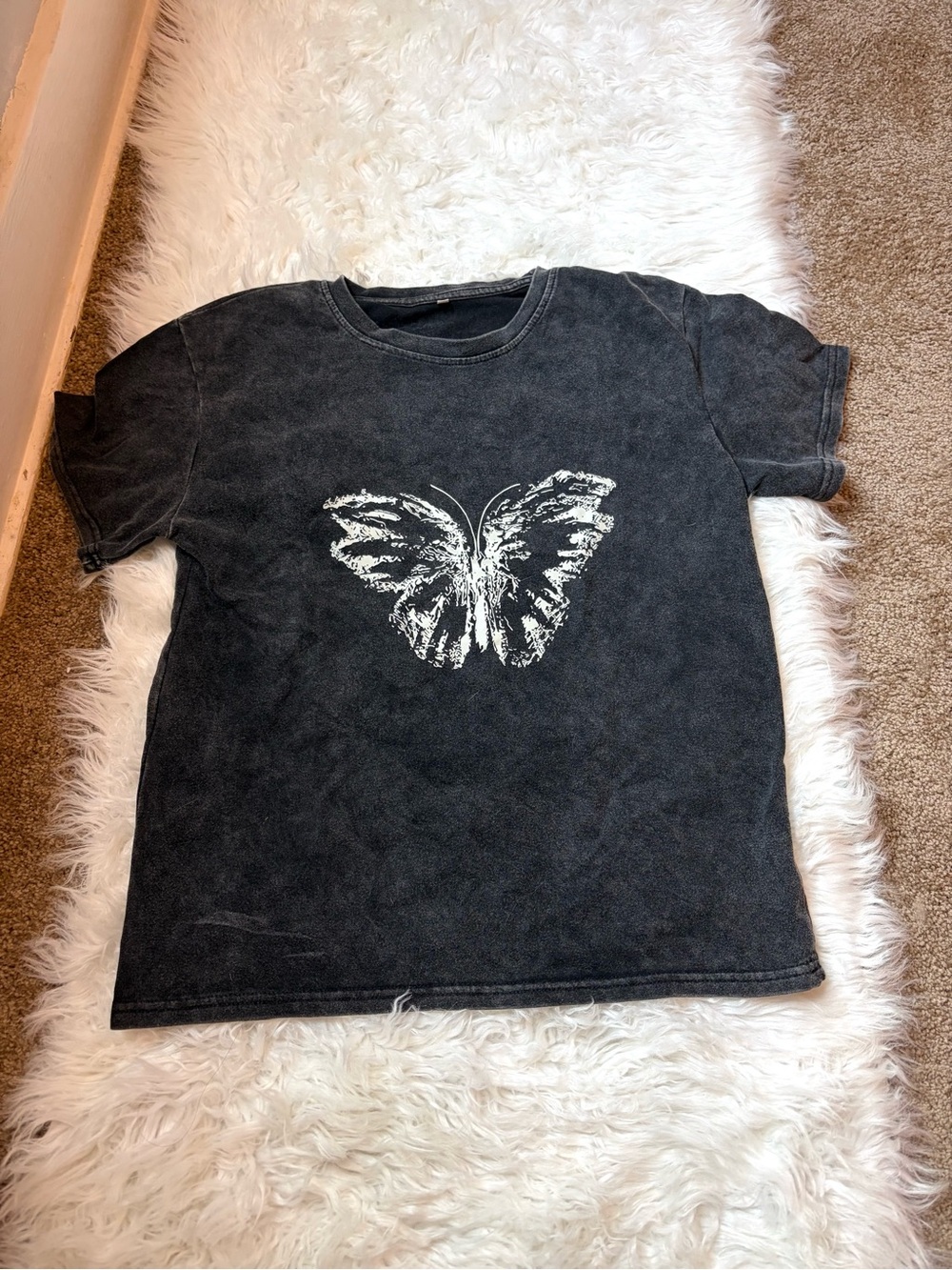 Black Butterfly Graphic Acid Wash T-Shirt